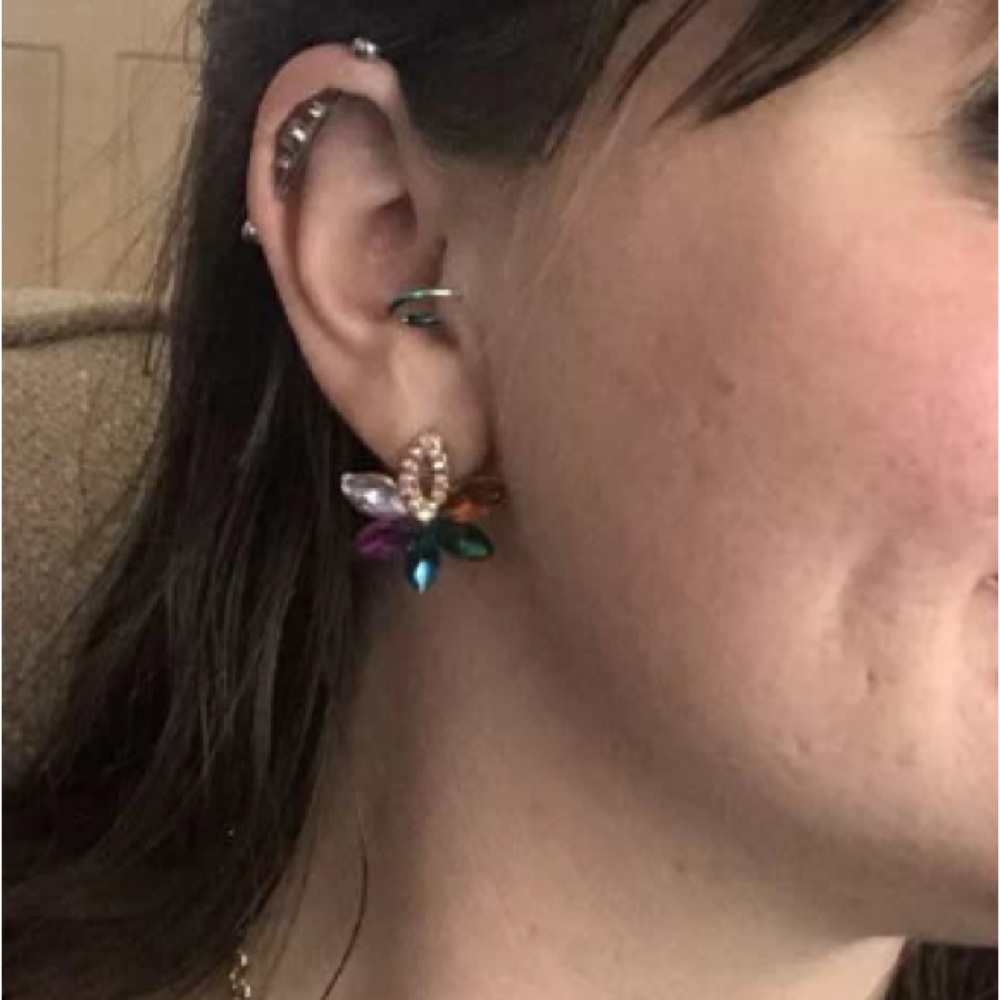 Color-block Rhinestone Flower Stud Earrings 1pair - Picture 7 of 17